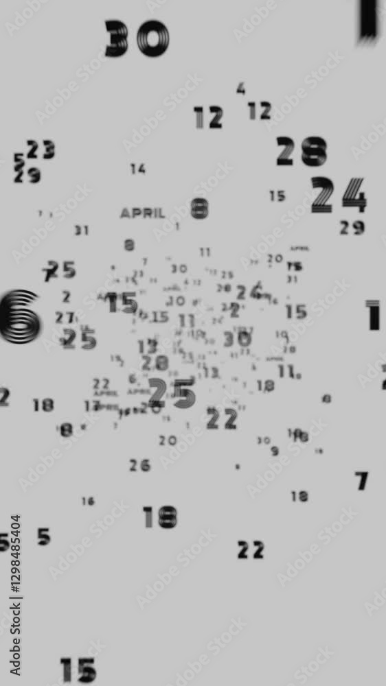 Poster Abstract floating typography with distorted months and 2025, creating a futuristic motion blur effect.
