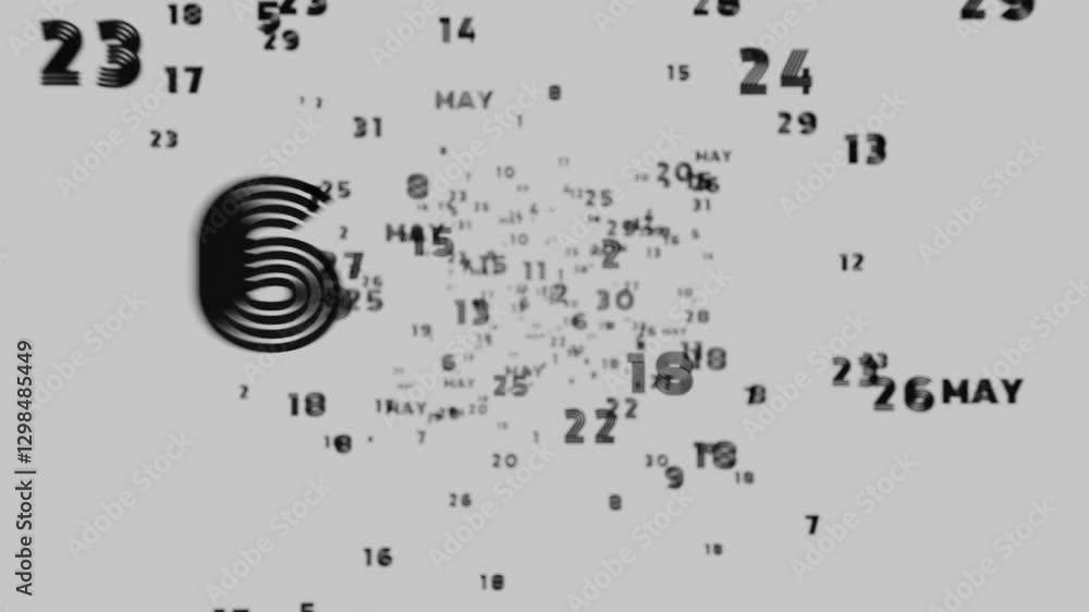 Poster Abstract floating typography with distorted months and 2025, creating a futuristic motion blur effect.
