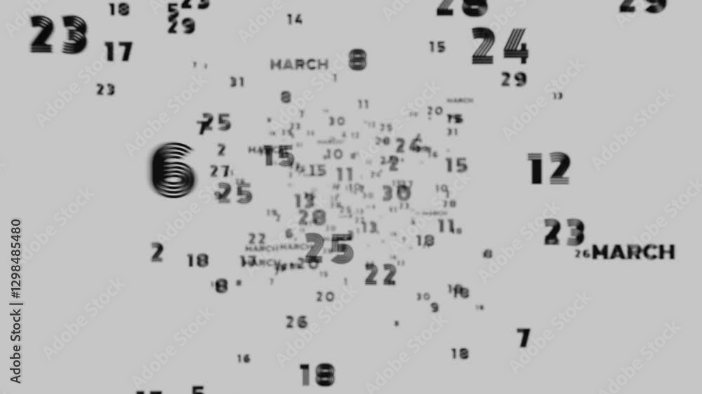 Poster Abstract floating typography with distorted months and 2025, creating a futuristic motion blur effect.
