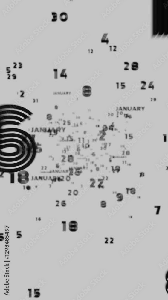 Aufkleber Abstract floating typography with distorted months and 2025, creating a futuristic motion blur effect.
