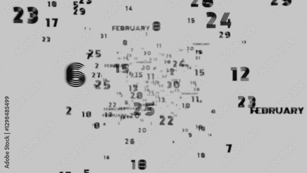 Poster Abstract floating typography with distorted months and 2025, creating a futuristic motion blur effect.
