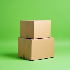 Obraz premium stacked cardboard boxes on green background