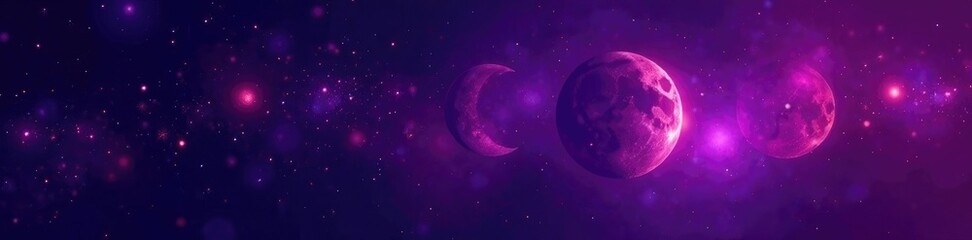 Fototapeta premium Purple neon texture with scattered stars and moon phases, astronomy, cosmic_elements, lunar_cycle