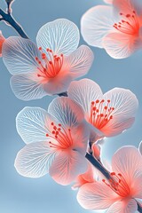 Delicate Light Orange Watercolor Flowers on Soft Gradient, Warm Light, Intricate Floral Design