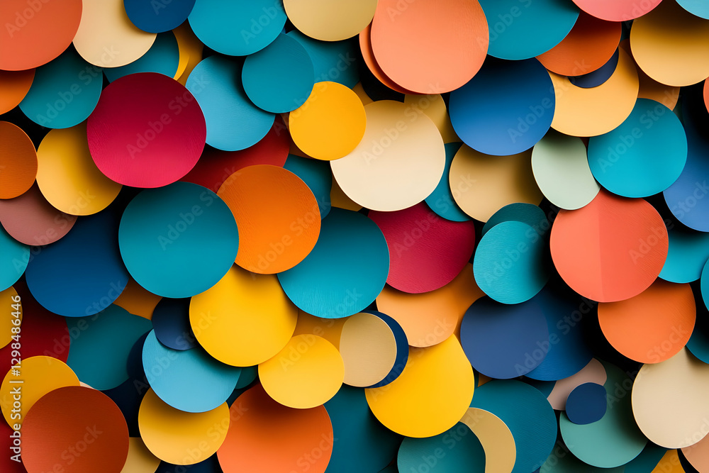 Poster colorful paper dots arranged in a pattern on a dark background, showcasing the contrast between brig