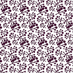 seamless pattern purple berries and twigs