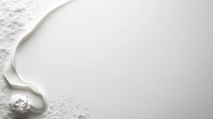 White cream texture forming a frame with a seashell on white powder background with copy space