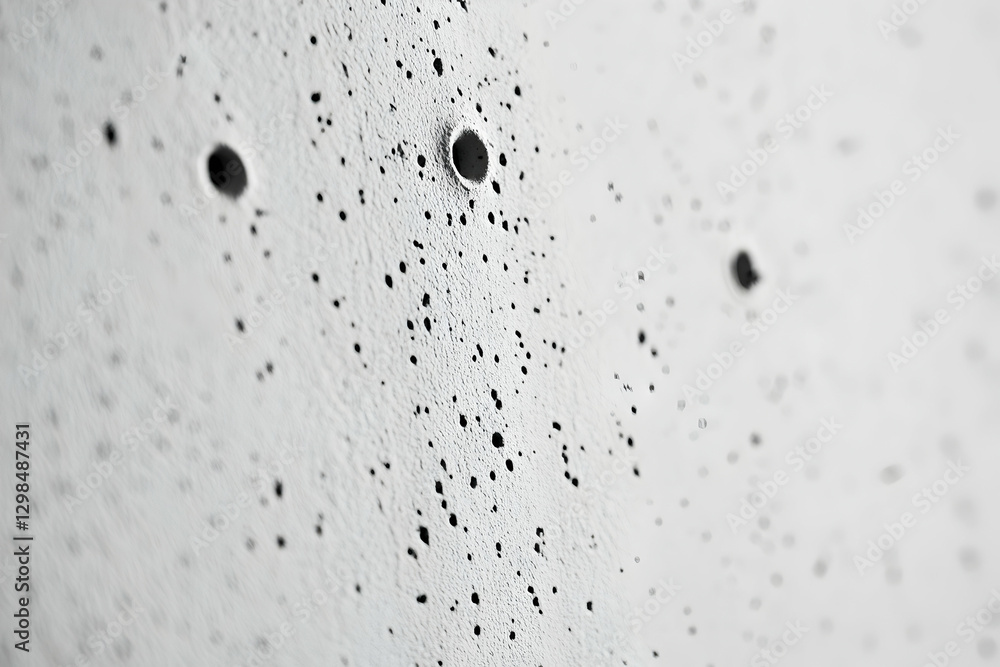 Poster a close-up of the wall surface, showcasing its texture and pattern with small black dots scattered a