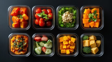 Healthy meal prep containers filled with fresh vegetables.