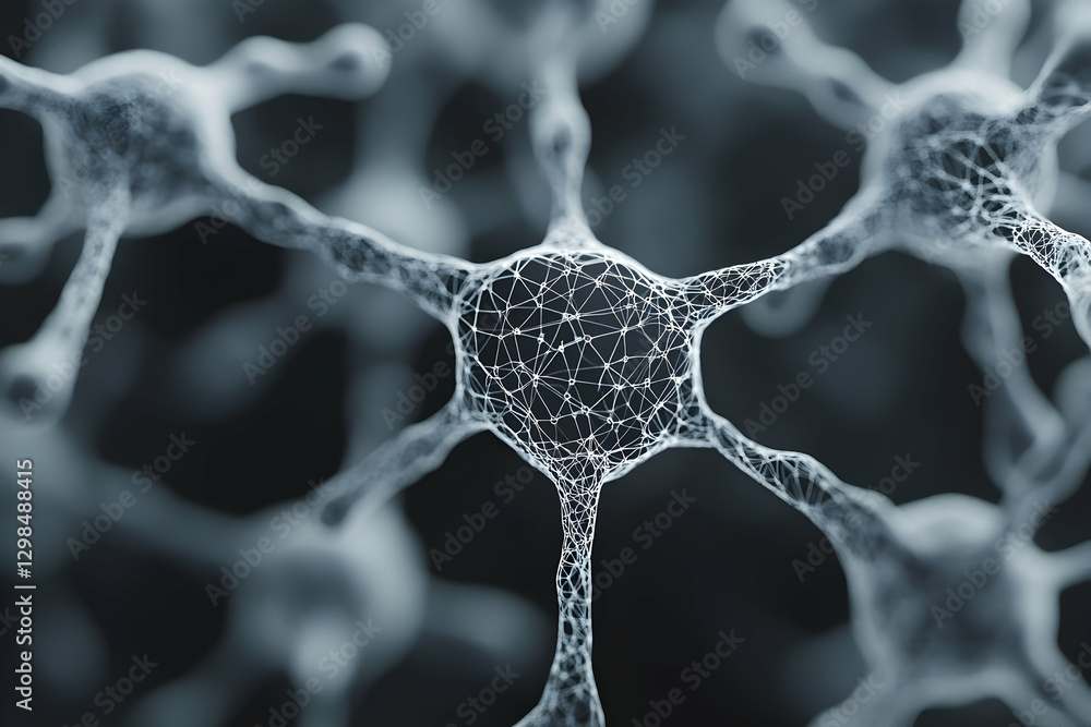Poster A detailed close-up of tiny black and white lines forming intricate patterns, representing the complex networked connections between human chemical and website traffic data in an artificial intelligen