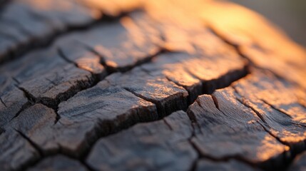 Cracked wood texture with golden light