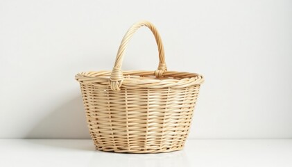 Single handle wicker basket placed on a simple white background, background, minimalist, storage