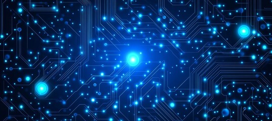 Fototapeta premium Blue Abstract Technology Background, Futuristic Circuit Board Pattern With Glowing Lights And Lines.
