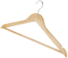 Wooden hanger for clothes isolated on a transparent background. Completely in focus. Focus stacking.