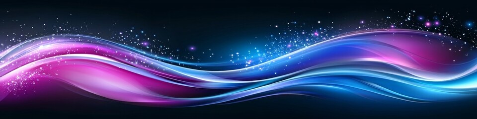Fototapeta premium Abstract Flowing Blue And Pink Lines With Sparkles On A Dark Background, Digital Vector Illustration