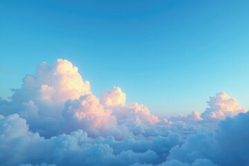 Softly glowing clouds dot the cerulean canvas of a serene sky, blue, expansive, vast