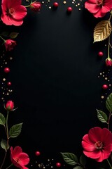 Black background with subtle gold leaf detailing, rich design, wallpaper
