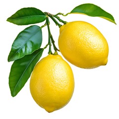 Fresh Lemons on Branch with Leaves