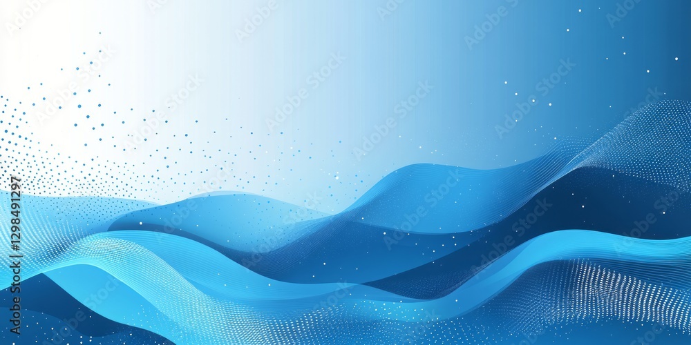 Poster blue abstract wave pattern with dotted texture and gradient background