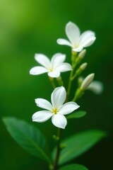 white jasmine flowers against green background, floral photography, nature, plant life