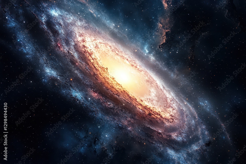Poster wonder of the universe displayed through a spiral galaxy against a starry backdrop