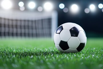 Fototapeta premium soccer Ball on Green Field at Night