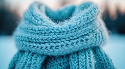 Knitted scarf, winter, snow, outdoors, warmth, close-up, texture