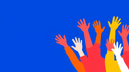 Colorful Raised Hands Against a Bright Blue Background