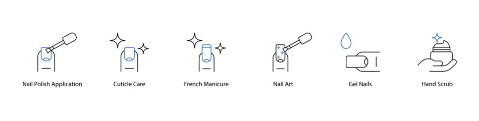 Professional Nail Care Icons, Nail Polish, Manicure, and Beauty Treatments