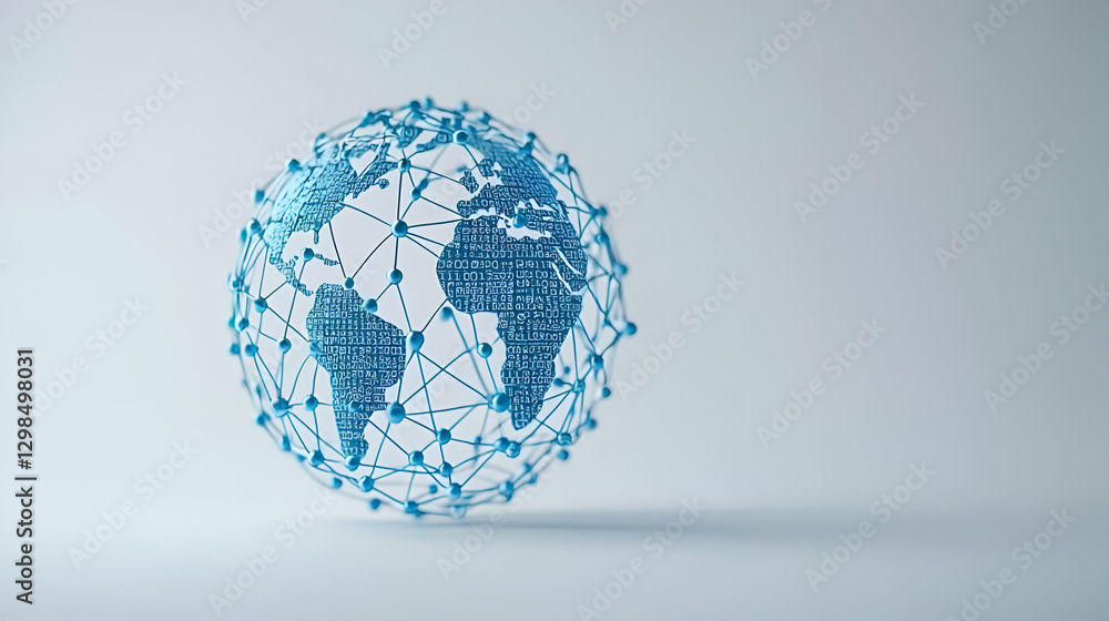 Poster globe with digital connections and binary code in blue color