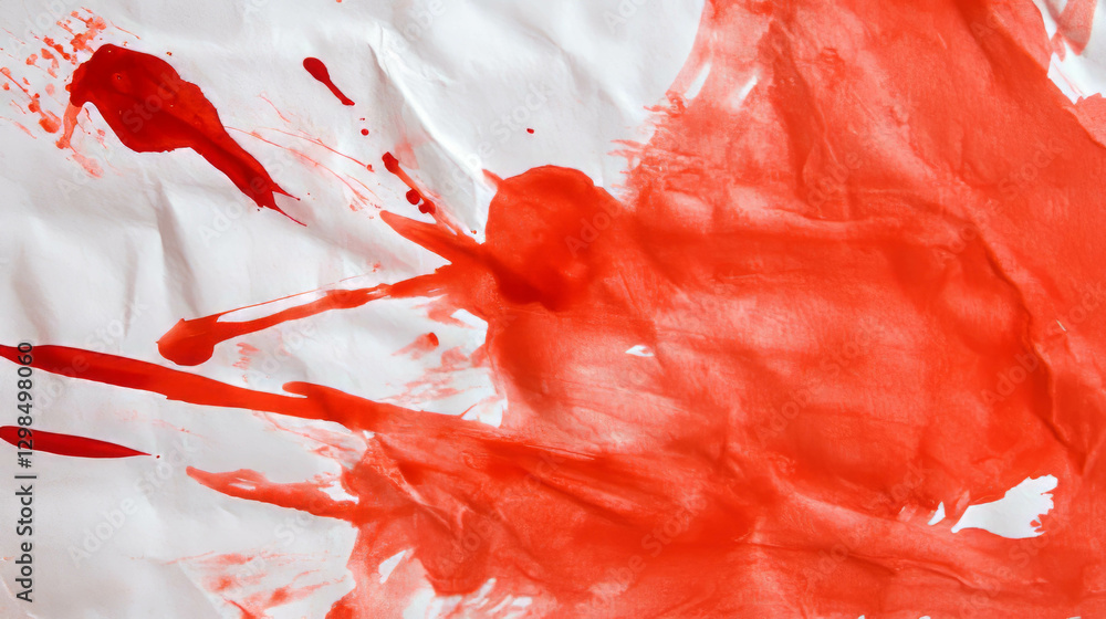Poster abstract red ink blot with orange stains on textured background for creative projects