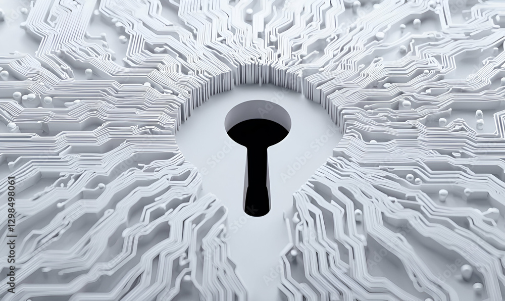 Poster abstract keyhole design with circuit pattern in soft colors