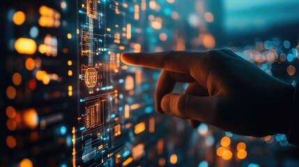 working hands of operator controller with data base of Scada system on computer screen.
