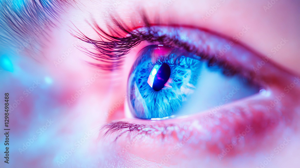 Poster abstract repeating eye pattern with blurred face in vibrant colors