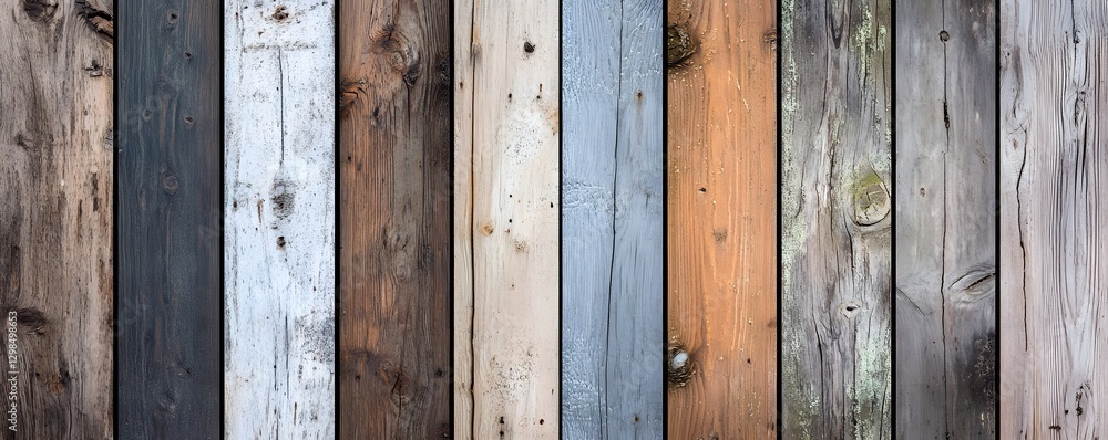 Poster assorted vertical planks of aged wood create textural background