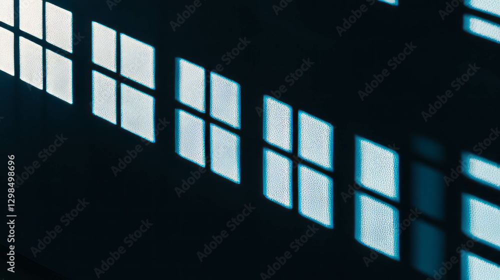 Poster abstract geometric pattern of repeating windows in dark room for design and architecture inspiration