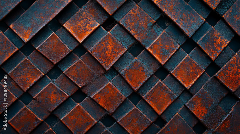 Poster rusty metal mesh texture with geometric pattern for industrial design and background use