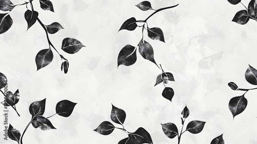 Aufkleber black leaves and stems create a repeating pattern on a white background