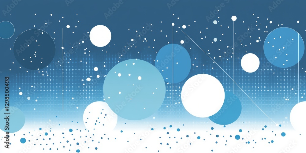 Poster abstract composition featuring various sized circles and geometric lines