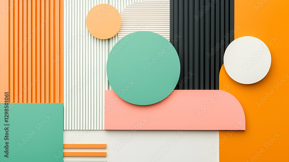 Poster abstract geometric composition with colorful shapes and patterns