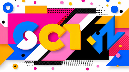Obraz premium Bright Geometric Design with Colorful Shapes and Bold Typography