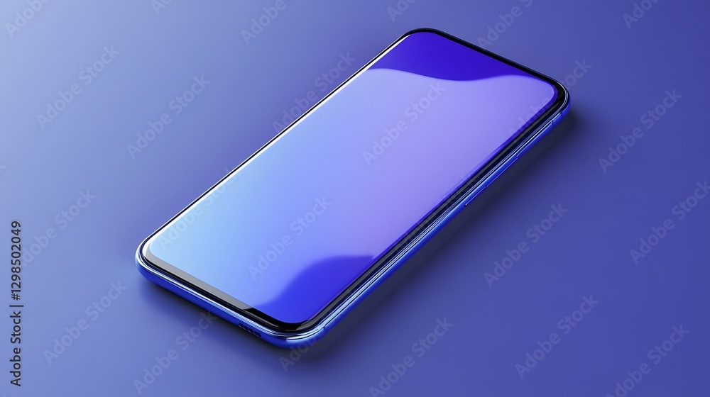 Poster a shiny modern smartphone device displaying a gradient blue screen