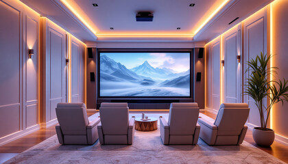 Luxury Home Theater Design with Recliners and Large Screen