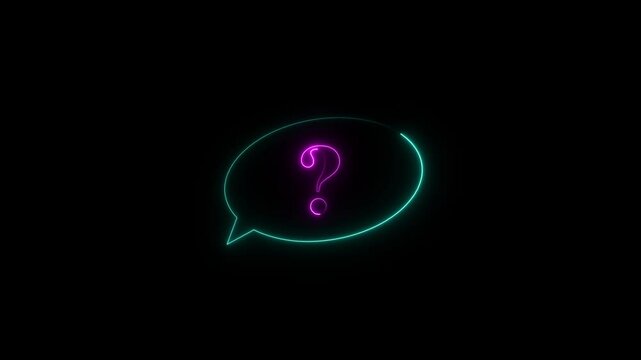 Messages icon animation and circle loop animation on loop background. neon message icon with question mark in black background.