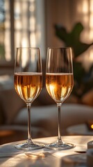 Celebratory Clinking of Exquisite Champagne Glasses Radiating Elegance in a Glamorous Evening Event