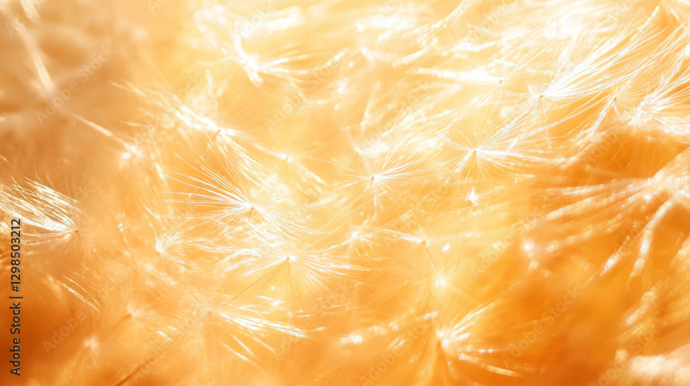 Poster delicate dandelion seed texture with soft golden light for background design