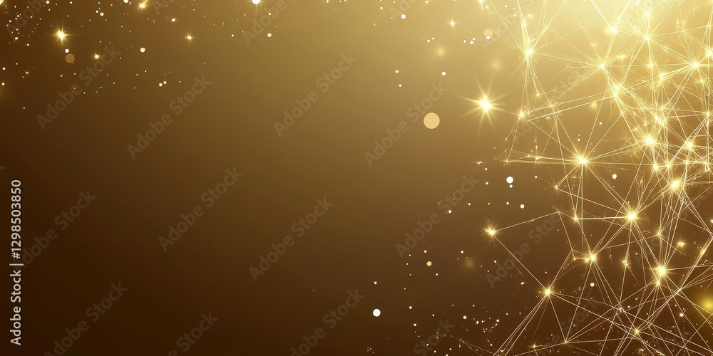 Poster golden mesh of light, points, and lines on a gradient, abstract design with geometric connections