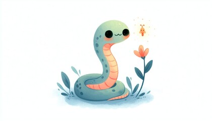 Naklejka premium Minimalist watercolor illustration of Cute cartoon snake
