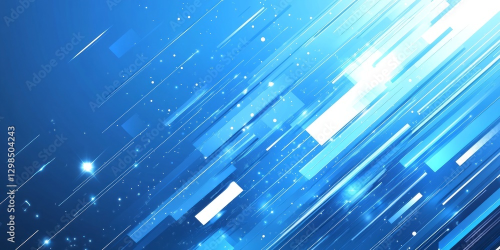 Poster abstract blue background with dynamic lines and glowing particles