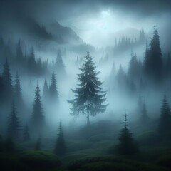 Obraz premium Misty Veil Rain so fine it feels like walking through a damp clo